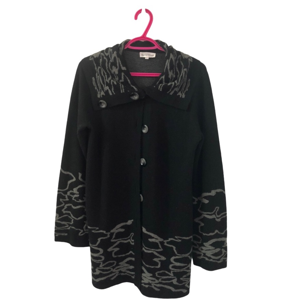 Northern Reflections Cowl neck button up knit LONG cardigan black & grey designs